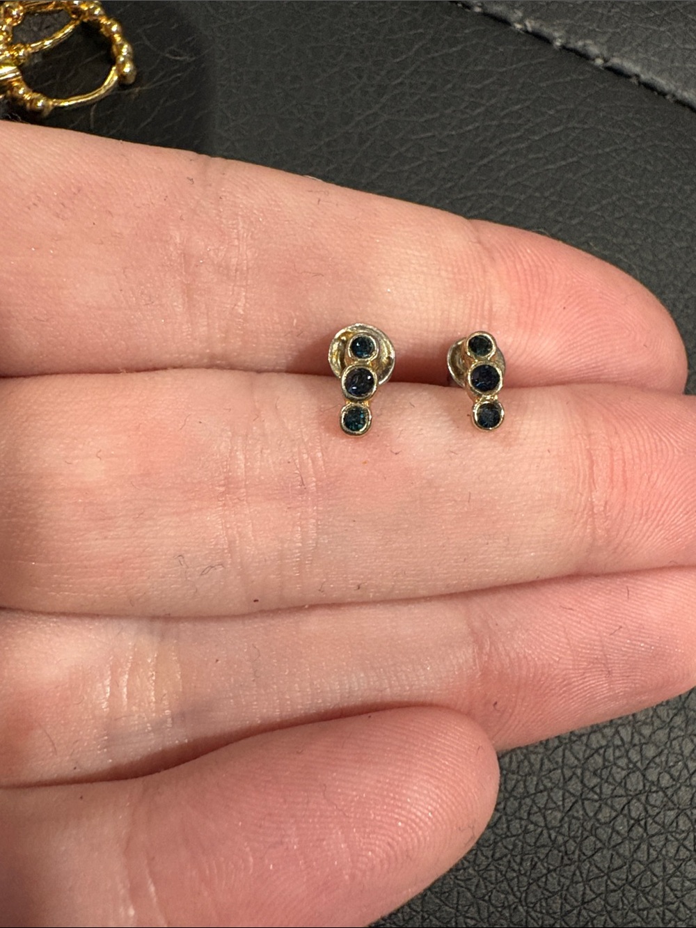 Gold-Tone Triple Stone Stud Earrings with Dark Green Stones - Women Jewelry